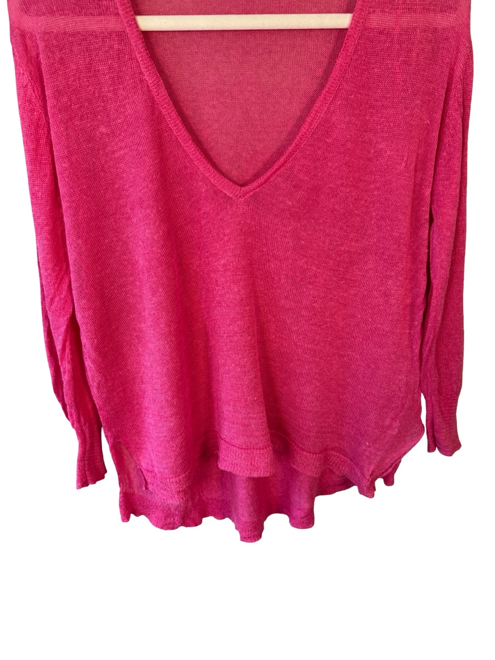 Zara Knit Bright Pink V-Neck Lightweight Sweater Semi Sheer Size M Spring - Picture 10 of 12